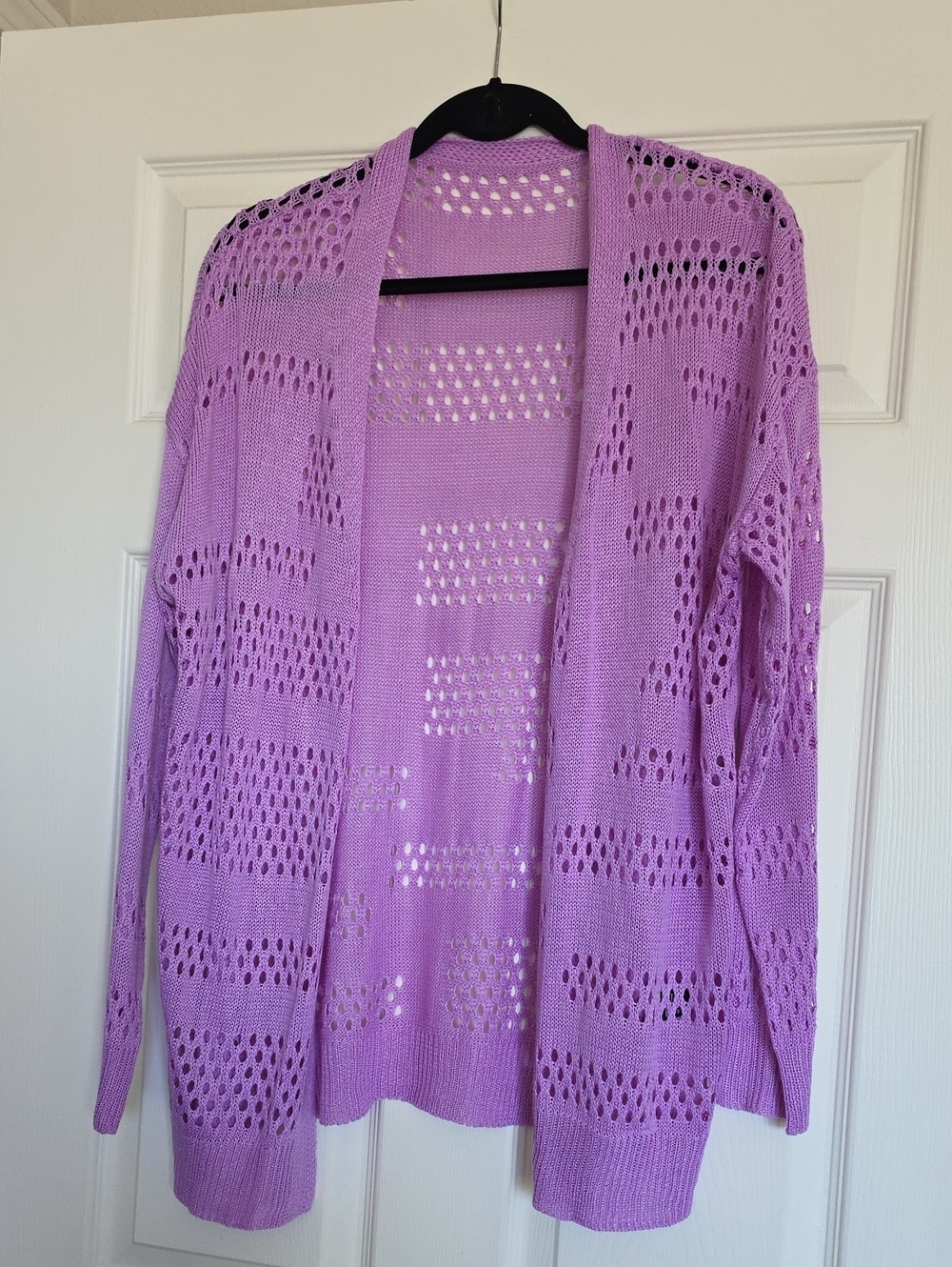 Lilac Open-Front Knit Cardigan Sweater
